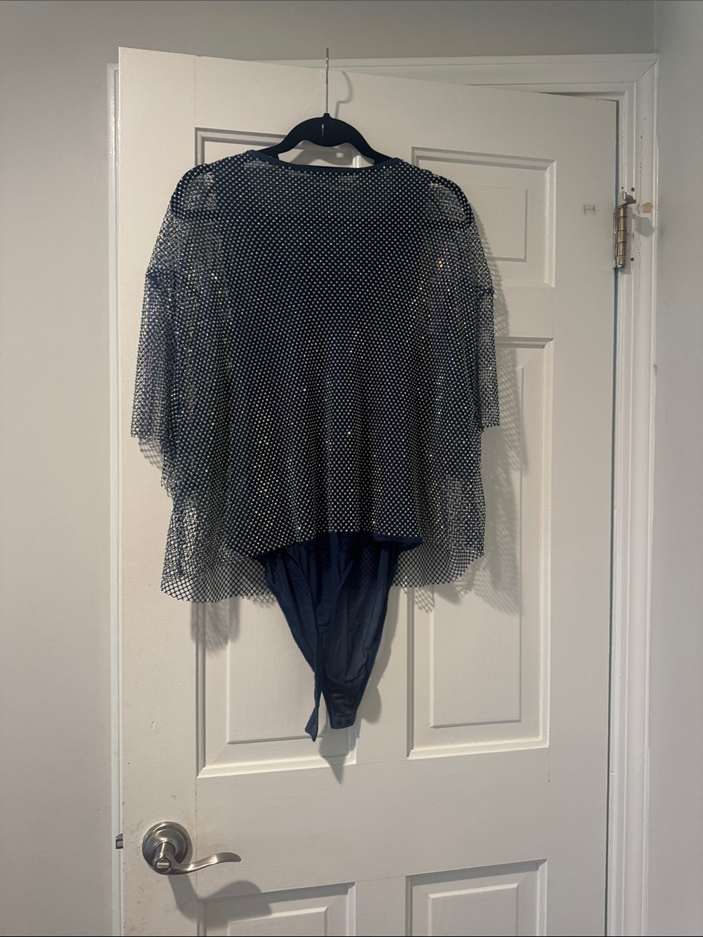 Free People Sequin Navy Mesh Tiered Blouse with attached Bodysuit - Picture 5 of 5
